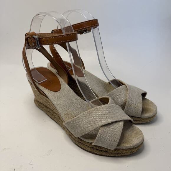 Coach Henley Beige Brown Ankle Strap Wedge Espadrille Sandals Womans 7 B Preppy - Picture 2 of 15